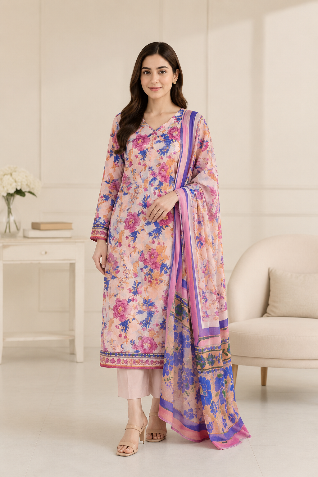 Saphhire Unstiched Suit 3 Piece Printed Lawn