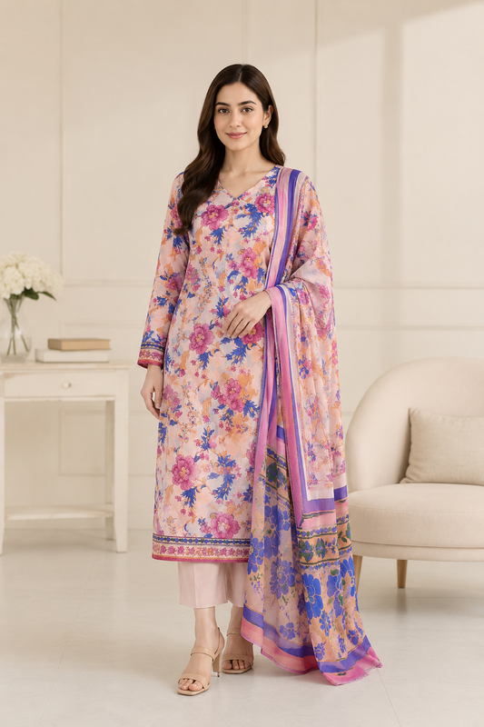 Saphhire Unstiched Suit 3 Piece Printed Lawn
