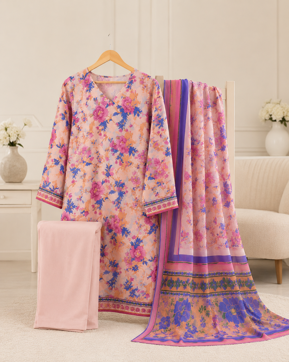Saphhire Unstiched Suit 3 Piece Printed Lawn