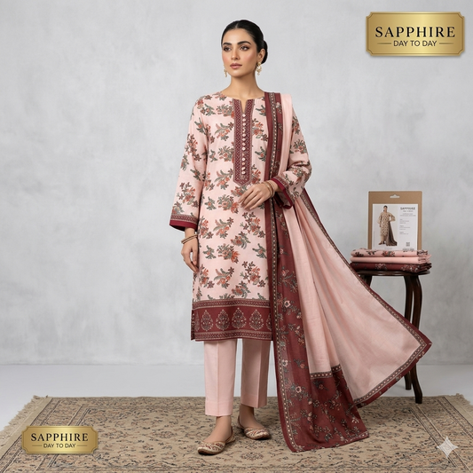 Sapphire 3 Piece suit Unstiched Printed Lawn