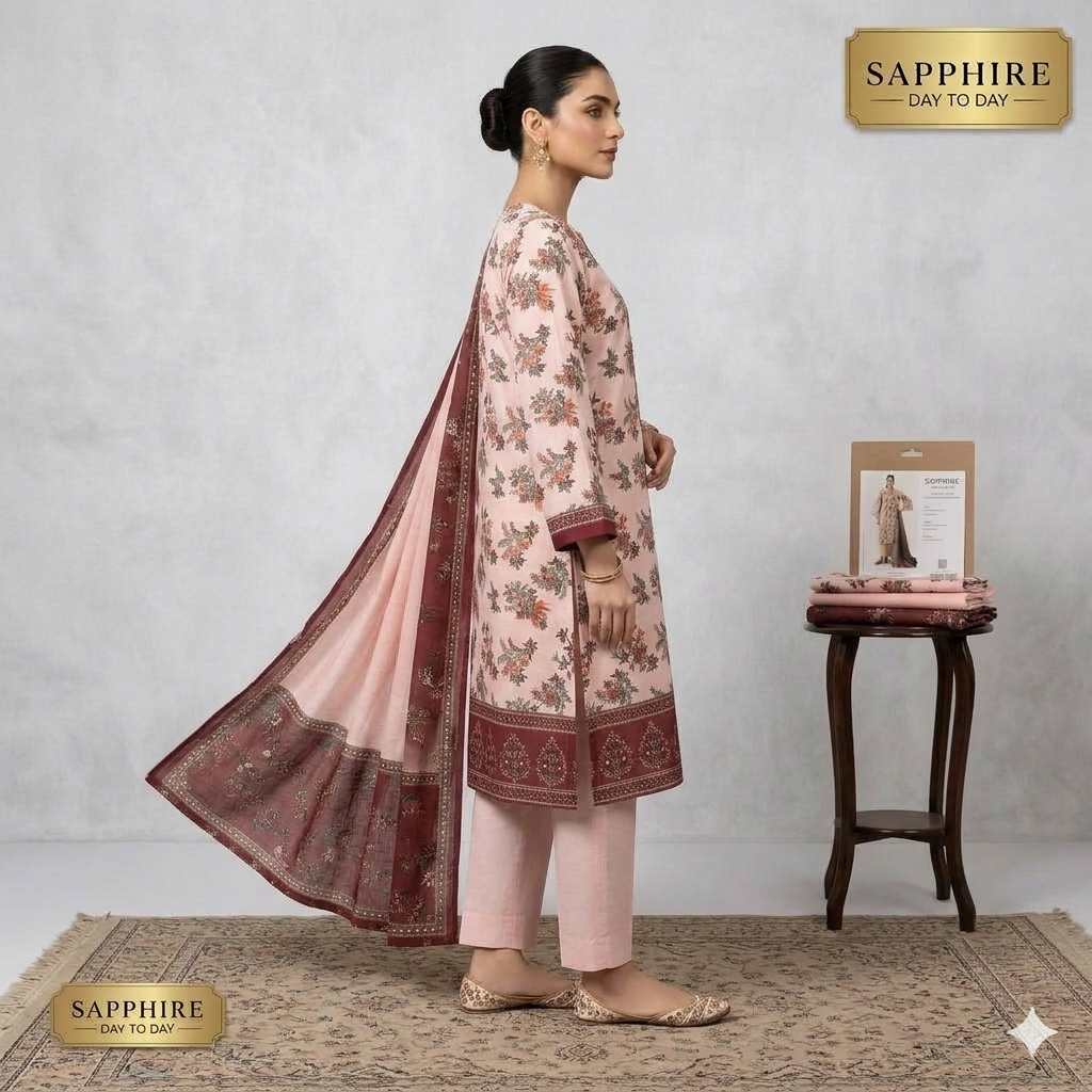 Sapphire 3 Piece suit Unstiched Printed Lawn
